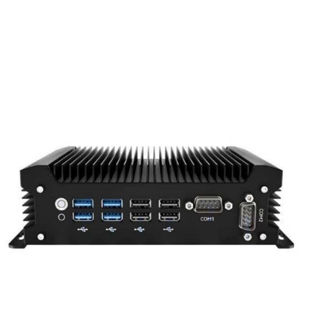 Nano-U16FL2V3 fanless mini PC front I/O with 8 USB ports and dual COM ports